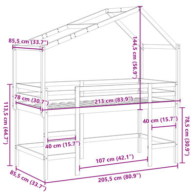 vidaXL Letto Soppalco con Scala e Tetto Bianco 80x200 cm Massello Pino