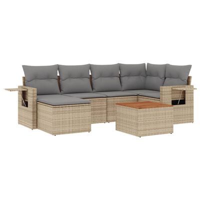 vidaXL Set Divani da Giardino 7 pz con Cuscini Beige in Polyrattan