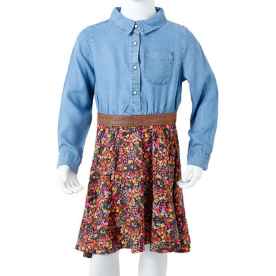 Abito da Bambina a Maniche Lunghe Blu Marino e Blu Denim 140