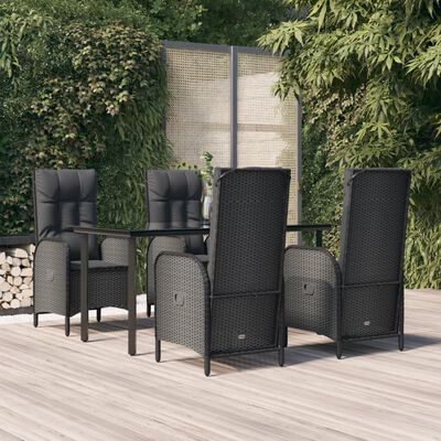 vidaXL Set da Pranzo da Giardino 5 pz Nero con Cuscini in Polyrattan