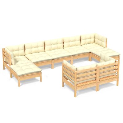 vidaXL Set Divani da Giardino 9 pz con Cuscini Crema Massello di Pino