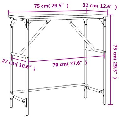 vidaXL Tavolino Consolle Rovere Sonoma 75x32x75cm in Legno Multistrato