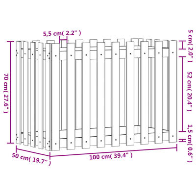 vidaXL Fioriera Giardino a Recinzione Bianca 100x50x70cm Massello Pino