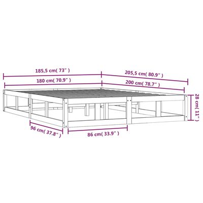 vidaXL Giroletto Nero 180x200 cm Super King in Legno Massello