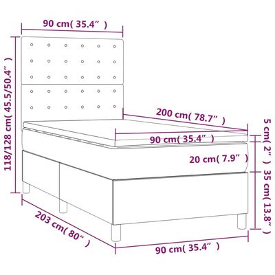 vidaXL Giroletto a Molle con Materasso Grgio 90x200 cm in Similpelle