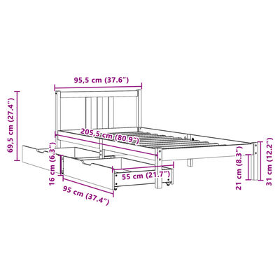 vidaXL Letto senza Materasso Bianco 90x200 cm Legno Massello di Pino