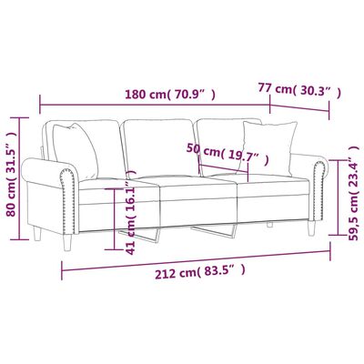 vidaXL Divano a 3 Posti con Cuscini Grigio Scuro 180 cm in Velluto