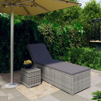 vidaXL Lettino Prendisole con Cuscino e Tavolino in Polyrattan Grigio