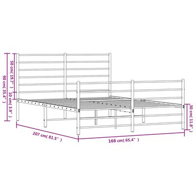 vidaXL Giroletto senza Materaso con Pediera in Metallo Nero 160x200 cm