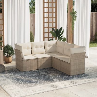 vidaXL Set Divano da Giardino 5 pz con Cuscini Beige in Polyrattan