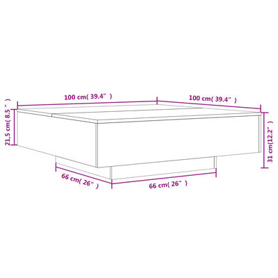 vidaXL Tavolino da Soggiorno con Luci LED Rovere Fumo 100x100x31 cm