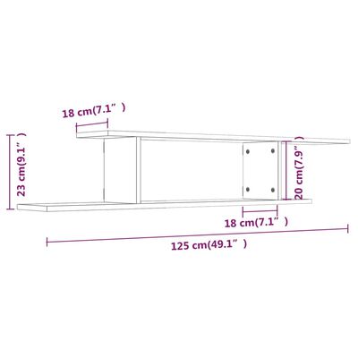 vidaXL Scaffale TV a Parete Rovere Fumo 125x18x23 cm Legno Multistrato