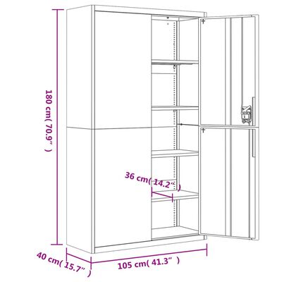 vidaXL Armadio Classificatore Grigio Chiaro 105x40x180 cm in Acciaio