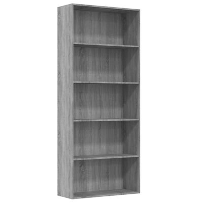 vidaXL Libreria 5 Ripiani Grigio Sonoma 80x30x189 cm Legno Multistrato