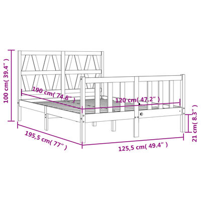 vidaXL Giroletto con Testiera Small Double in Legno Massello