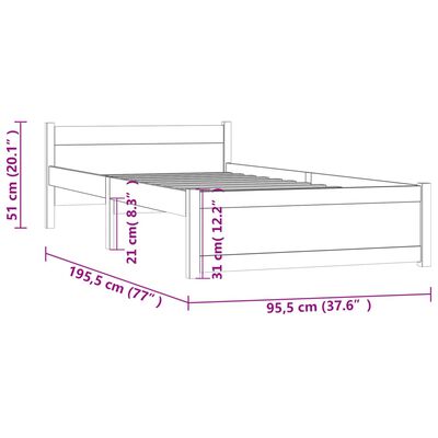 vidaXL Giroletto Ambra in Legno Massello 90x190 cm Single