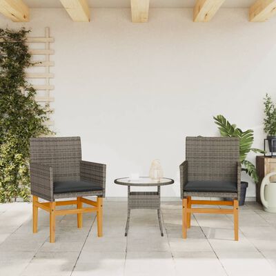 vidaXL Sedie Giardino con Cuscini 2pz Grigie Polyrattan Legno Massello