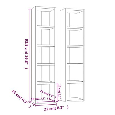 vidaXL Mobili Porta CD 2pz Rovere Fumo 21x16x93,5cm Legno Multistrato