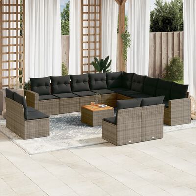 vidaXL Set Divani da Giardino 14pz con Cuscini in Polyrattan Grigio