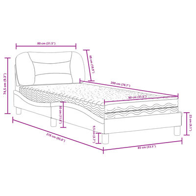 vidaXL Letto con Materasso Bianco 80x200 cm in Similpelle