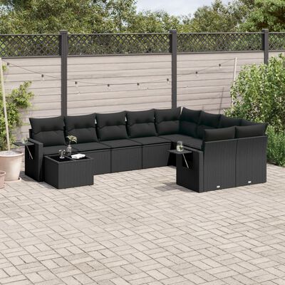 vidaXL Set Divani da Giardino 10pz con Cuscini in Polyrattan Nero