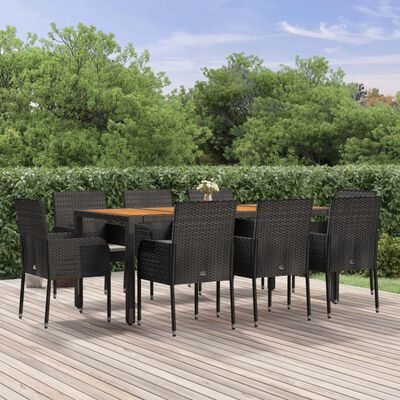 vidaXL Set da Pranzo da Giardino 9 pz con Cuscini Nero in Polyrattan