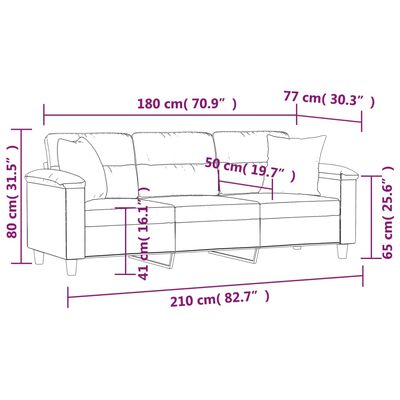 vidaXL Divano a 3 Posti Cuscini Grigio Scuro 180cm Tessuto Microfibra