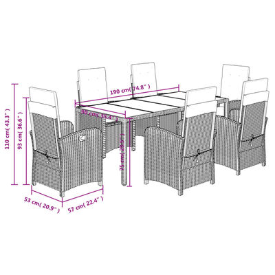 vidaXL Set da Pranzo da Giardino 7 pz Nero con Cuscini in Polyrattan