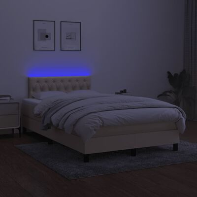 vidaXL Letto a Molle con Materasso e LED Crema 120x190 cm in Tessuto