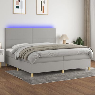 vidaXL Letto a Molle Materasso e LED Grigio Chiaro 200x200 cm Tessuto