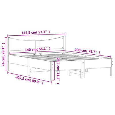 vidaXL Giroletto senza Materasso Marrone Cera 140x200cm Massello Pino