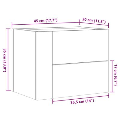 vidaXL Comodino a Parete Bianco 45x30x35 cm