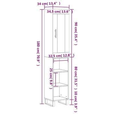 vidaXL Credenza Rovere Fumo 34,5x34x180 cm in Legno Multistrato