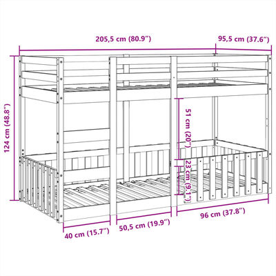 vidaXL Letto a Castello 90x200 cm in Legno Massello di Pino