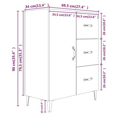 vidaXL Credenza 69,5x34x90 cm in Legno Multistrato Bianco Lucido