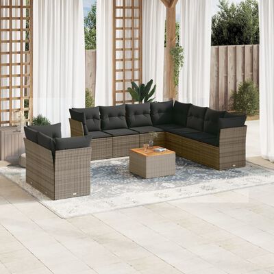 vidaXL Set Divano da Giardino 10 pz con Cuscini Grigio in Polyrattan