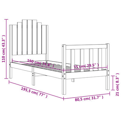 vidaXL Giroletto con Testiera Small Single in Legno Massello