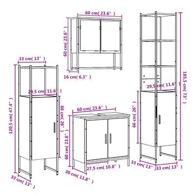 vidaXL Set Mobili da Bagno 4 pz Nero in Legno Multistrato