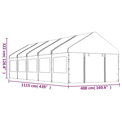 vidaXL Gazebo con Tetto Bianco 11,15x4,08x3,22 m in Polietilene