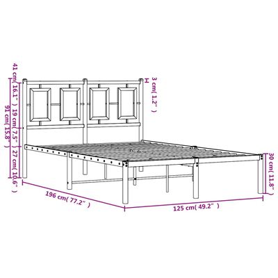 vidaXL Giroletto con Testiera in Metallo Nero 120x190 cm