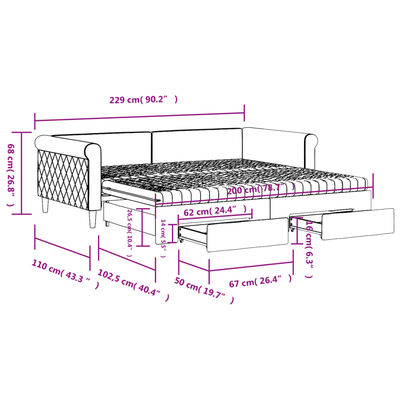 vidaXL Divano Letto Estraibile Cassetti Grigio Chiaro 100x200 Velluto