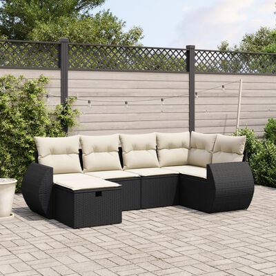 vidaXL Set Divano da Giardino 6 pz con Cuscini Nero in Polyrattan