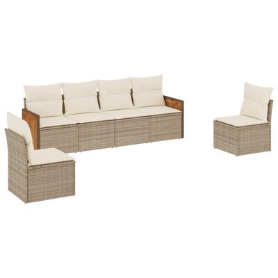 vidaXL Set Divano da Giardino 6 pz con Cuscini Beige in Polyrattan