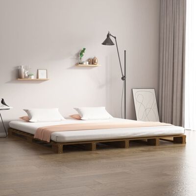 vidaXL Letto Pallet senza Materasso Ambra 140x190 in Legno Massello