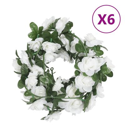 vidaXL Ghirlande Fiori Artificiali Natale 6 pz Bianco 240 cm