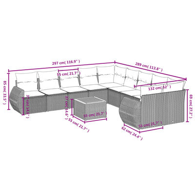 vidaXL Set Divani da Giardino 11 pz con Cuscini in Polyrattan Nero