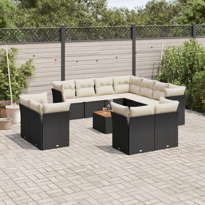 vidaXL Set Divani da Giardino 12 pz con Cuscini Nero in Polyrattan