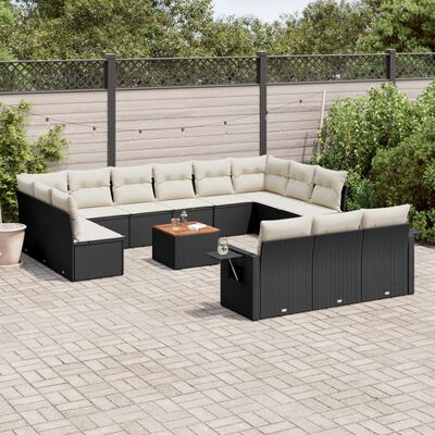 vidaXL Set Divani da Giardino 14pz con Cuscini in Polyrattan Nero