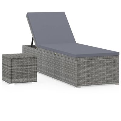 vidaXL Lettino Prendisole con Cuscino e Tavolino in Polyrattan Grigio