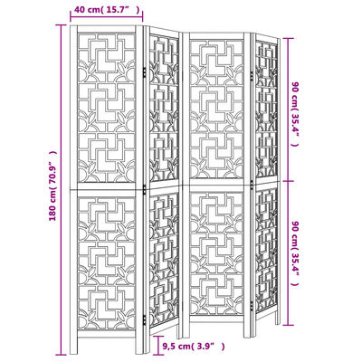 vidaXL Divisorio Ambienti 4 Pannelli Marrone Legno Massello Paulownia